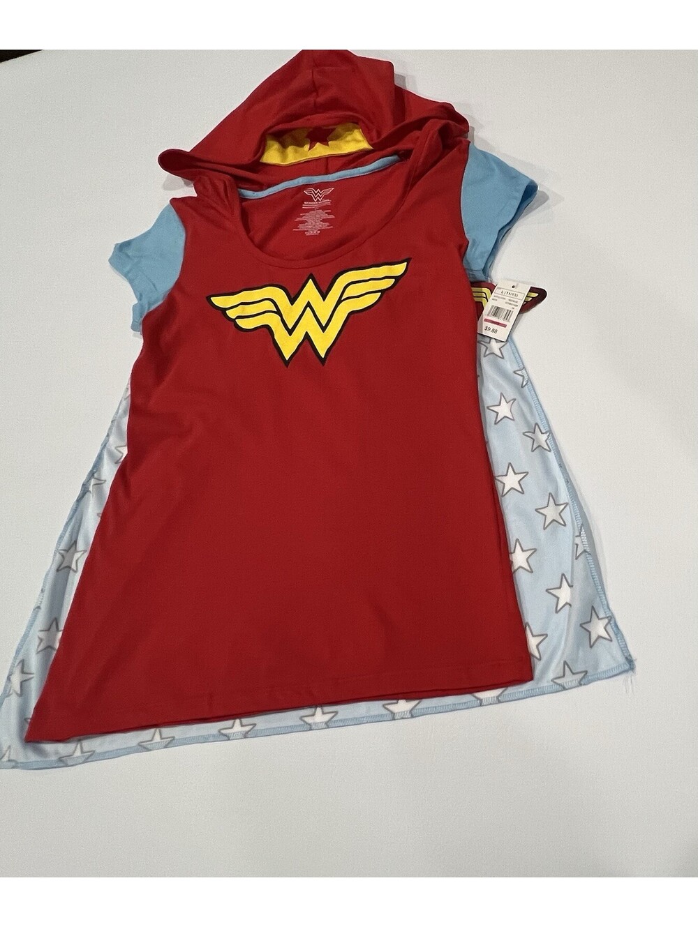 Wonder Woman-DC Comics Tee with Removable Stars Cape - Junior Size L (11/13)-New